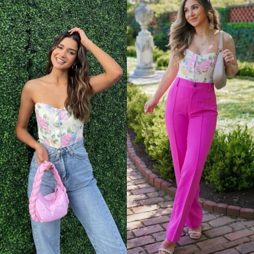 Zara bloggers fav floral corset top S NWT